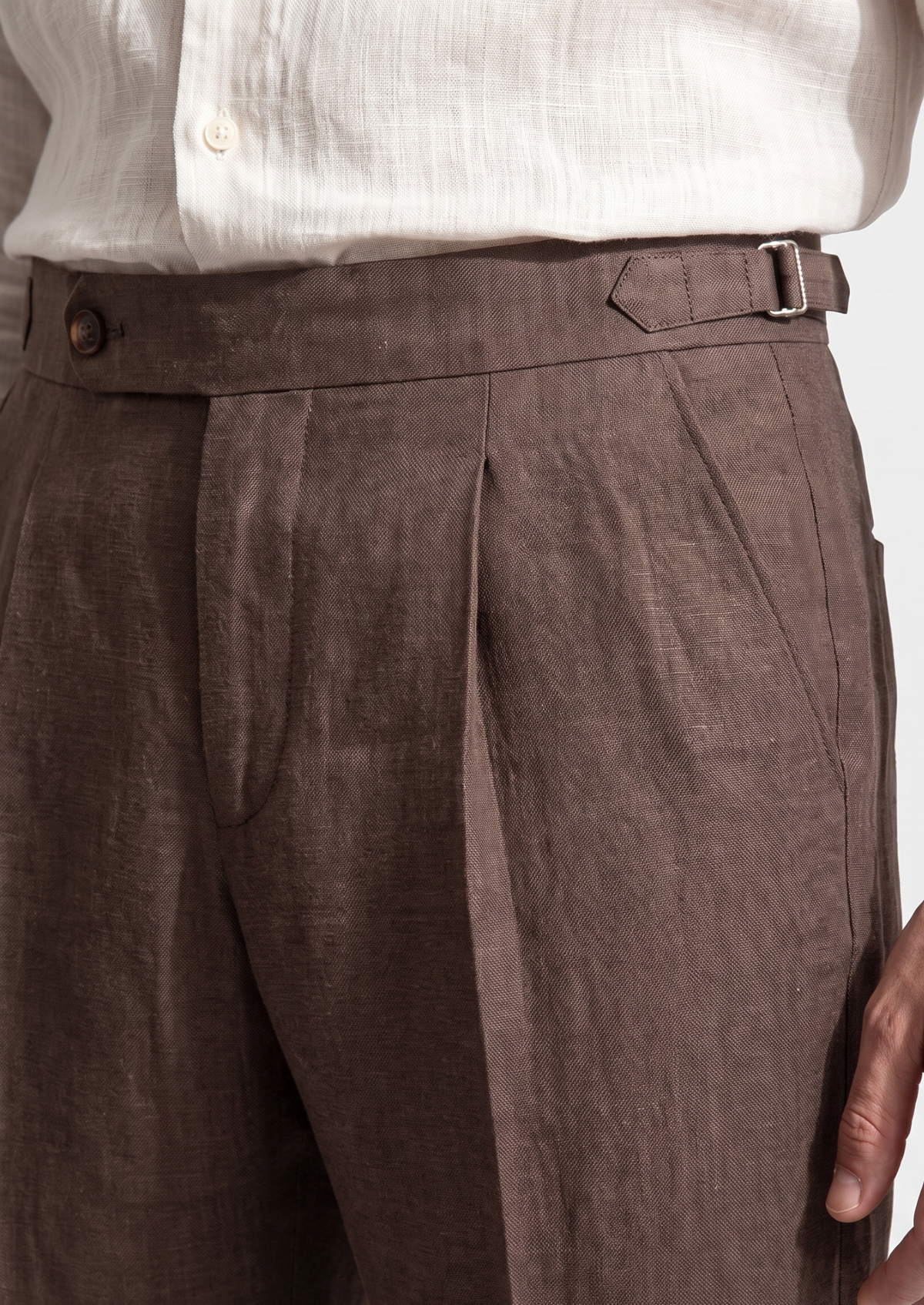 Tuscany Pleated Coastal Trousers - Dark Brown | Arventti