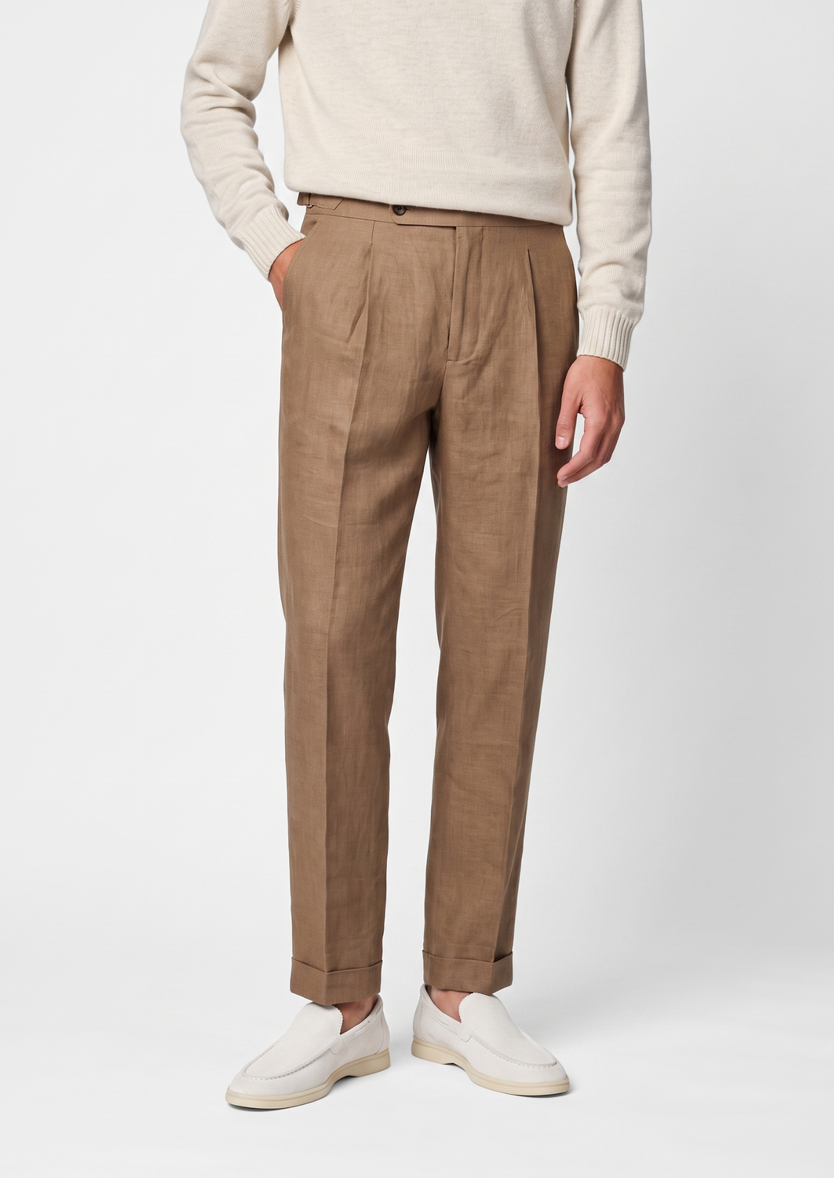 Tuscany Pleated Coastal Trousers - Caramel | Arventti