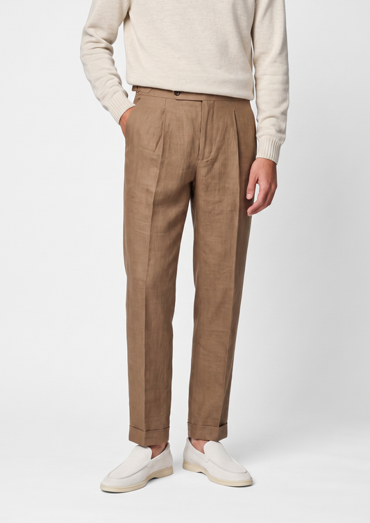Tuscany Pleated Coastal Trousers - Caramel | Arventti