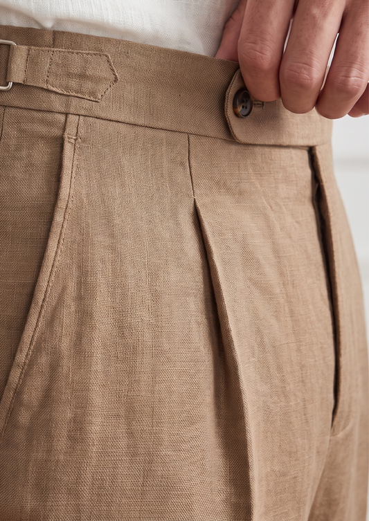 Tuscany Pleated Coastal Trousers - Caramel | Arventti