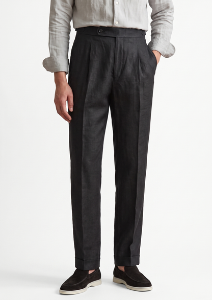 Tuscany Pleated Coastal Trousers - Black | Arventti