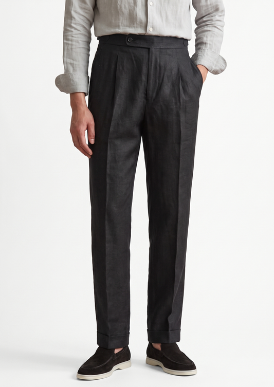 Tuscany Pleated Coastal Trousers - Black | Arventti
