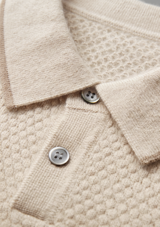 Premium Cashmere Ivory Two-Tone Polo | Arventti