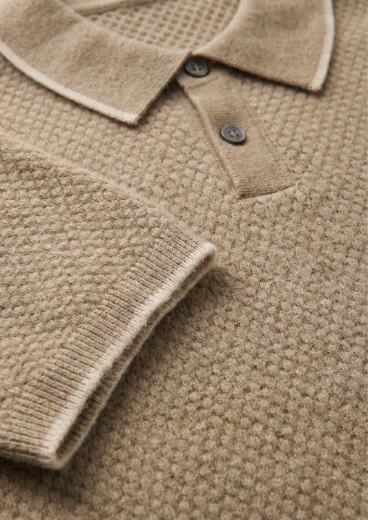 Premium Cashmere Beige Two-Tone Polo | Arventti
