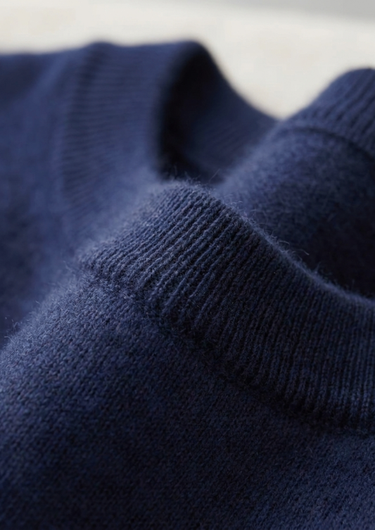 Premium Cashmere Classic Crewneck T-Shirt - Navy Blue | Arventti