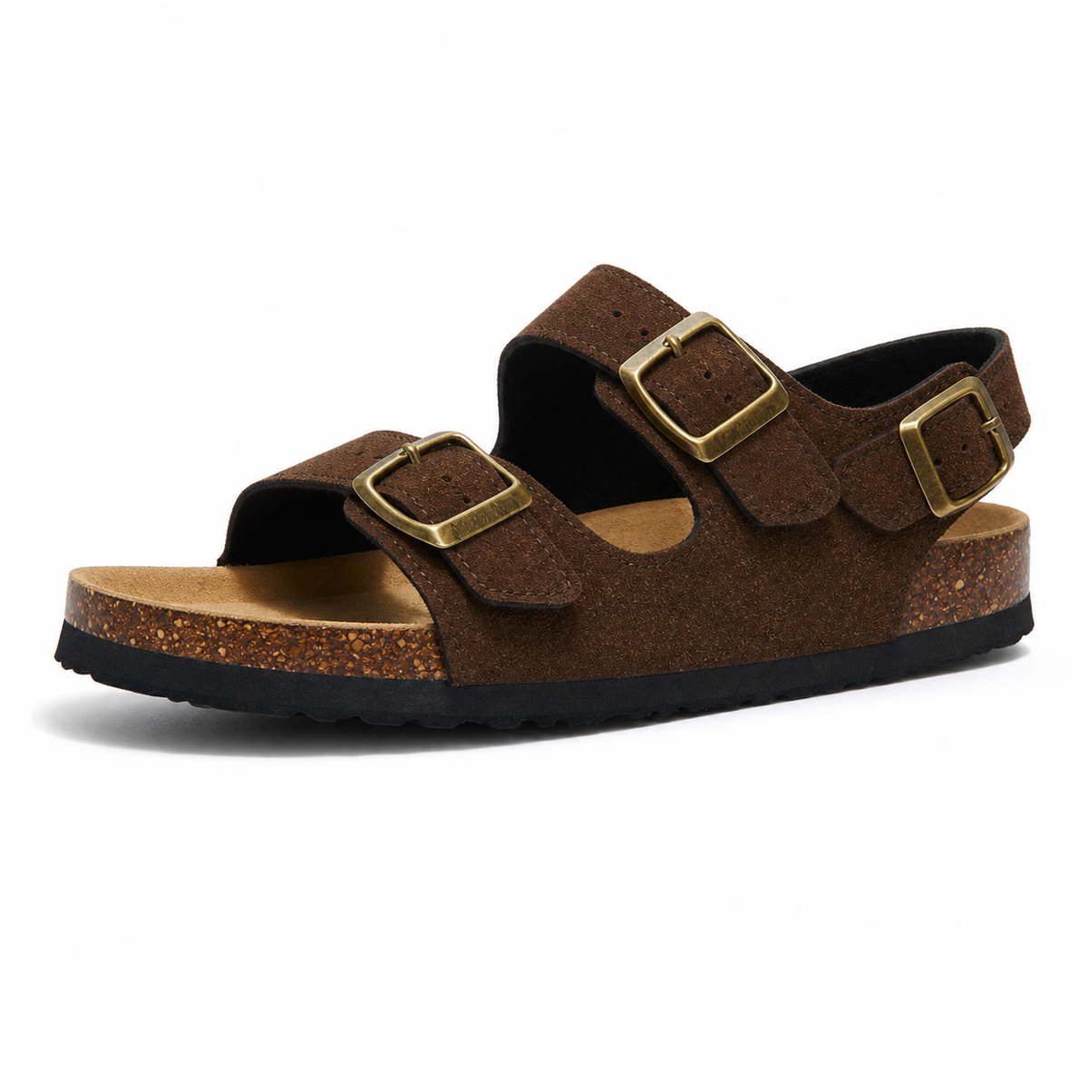 Amalfi Three-Strap Cork Sandals - Dark Brown | Arventti
