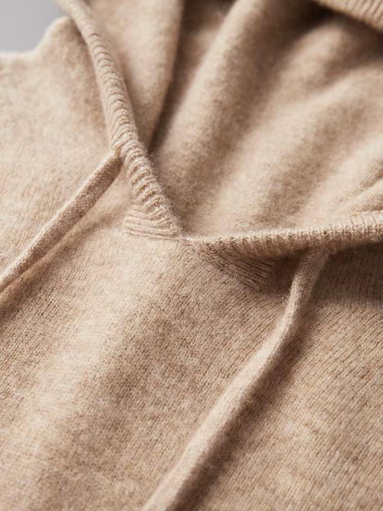 Pure Extra-Fine Merino Wool Beige Leisure Hoodie | Arventti