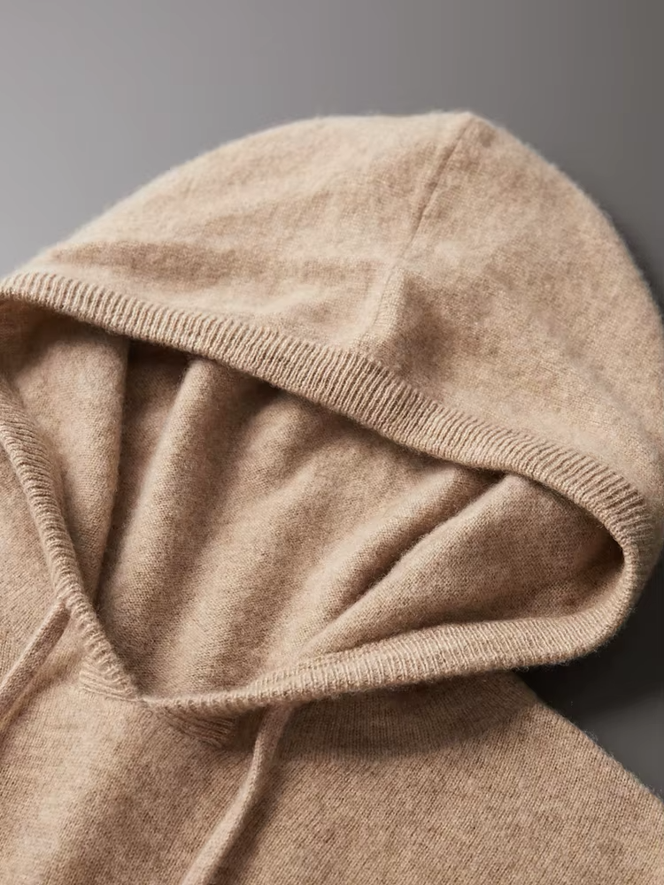 Pure Extra-Fine Merino Wool Beige Leisure Hoodie | Arventti