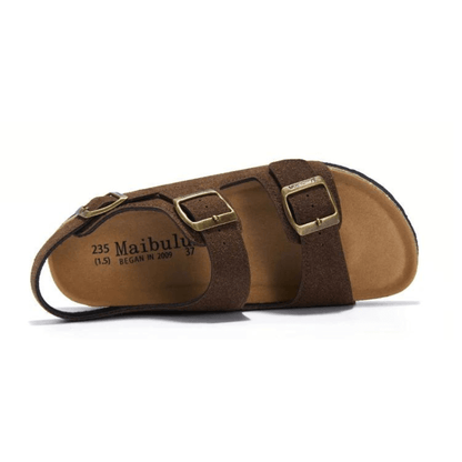 Amalfi Three-Strap Cork Sandals - Dark Brown | Arventti