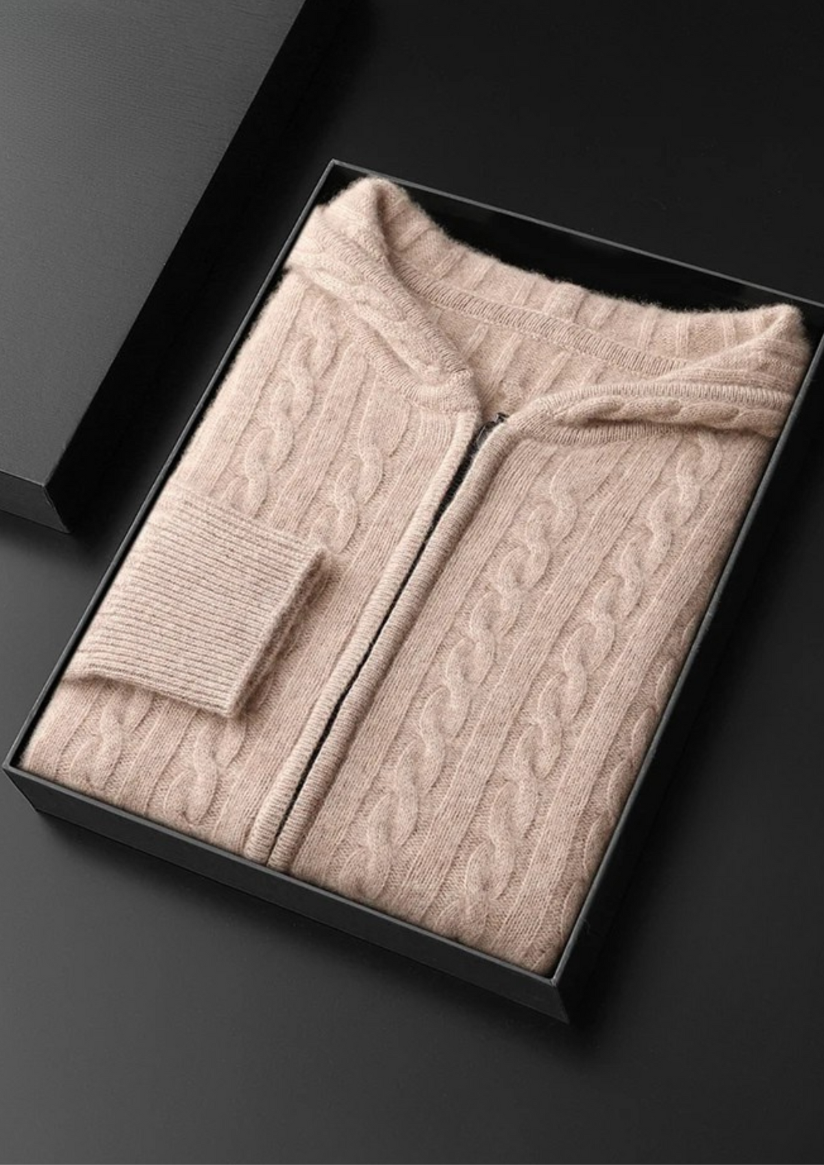 Premium Cashmere Cable Knit Zipper Hoodie | Arventti