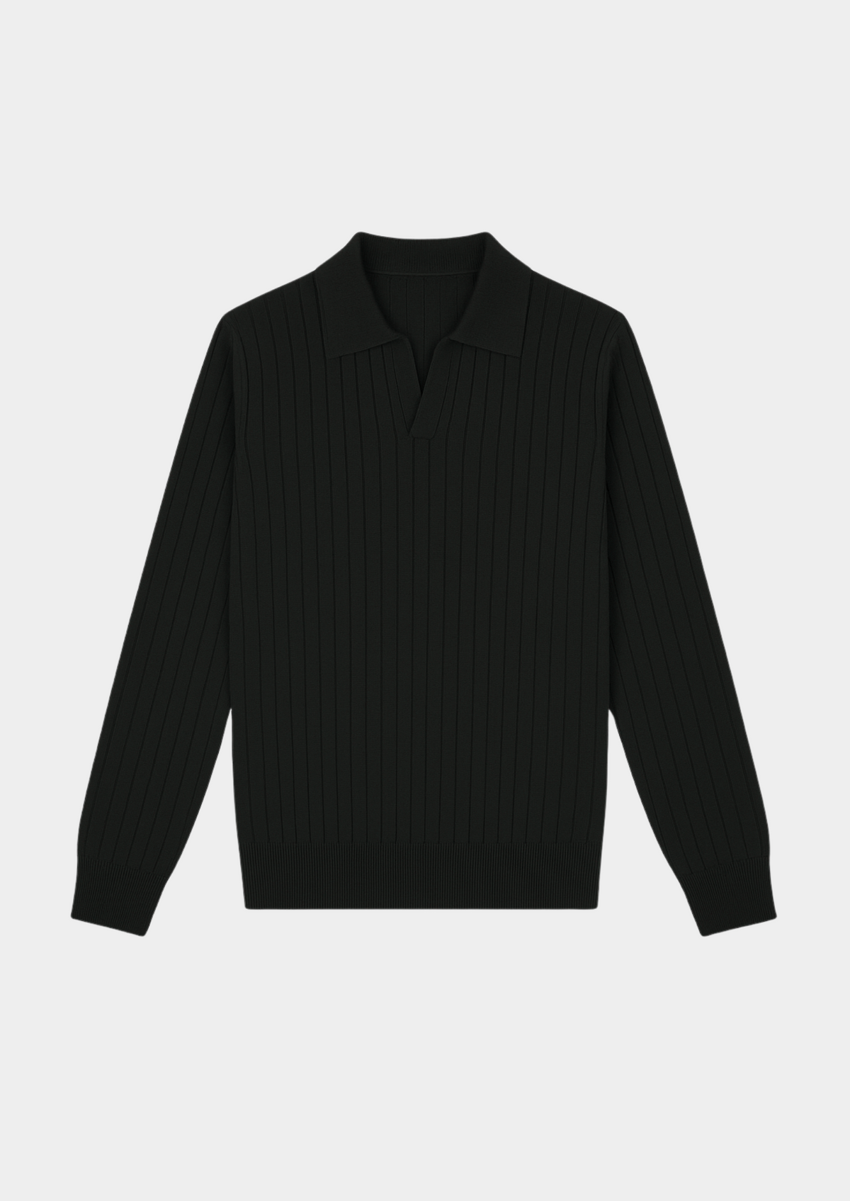 Black Buttonless Ribbed Polo | Arventti