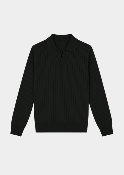 Black Buttonless Ribbed Polo | Arventti