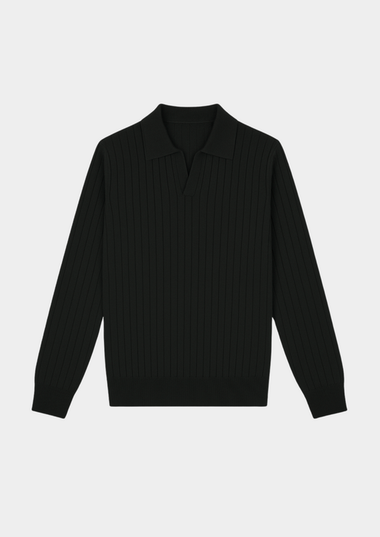 Black Buttonless Ribbed Polo | Arventti