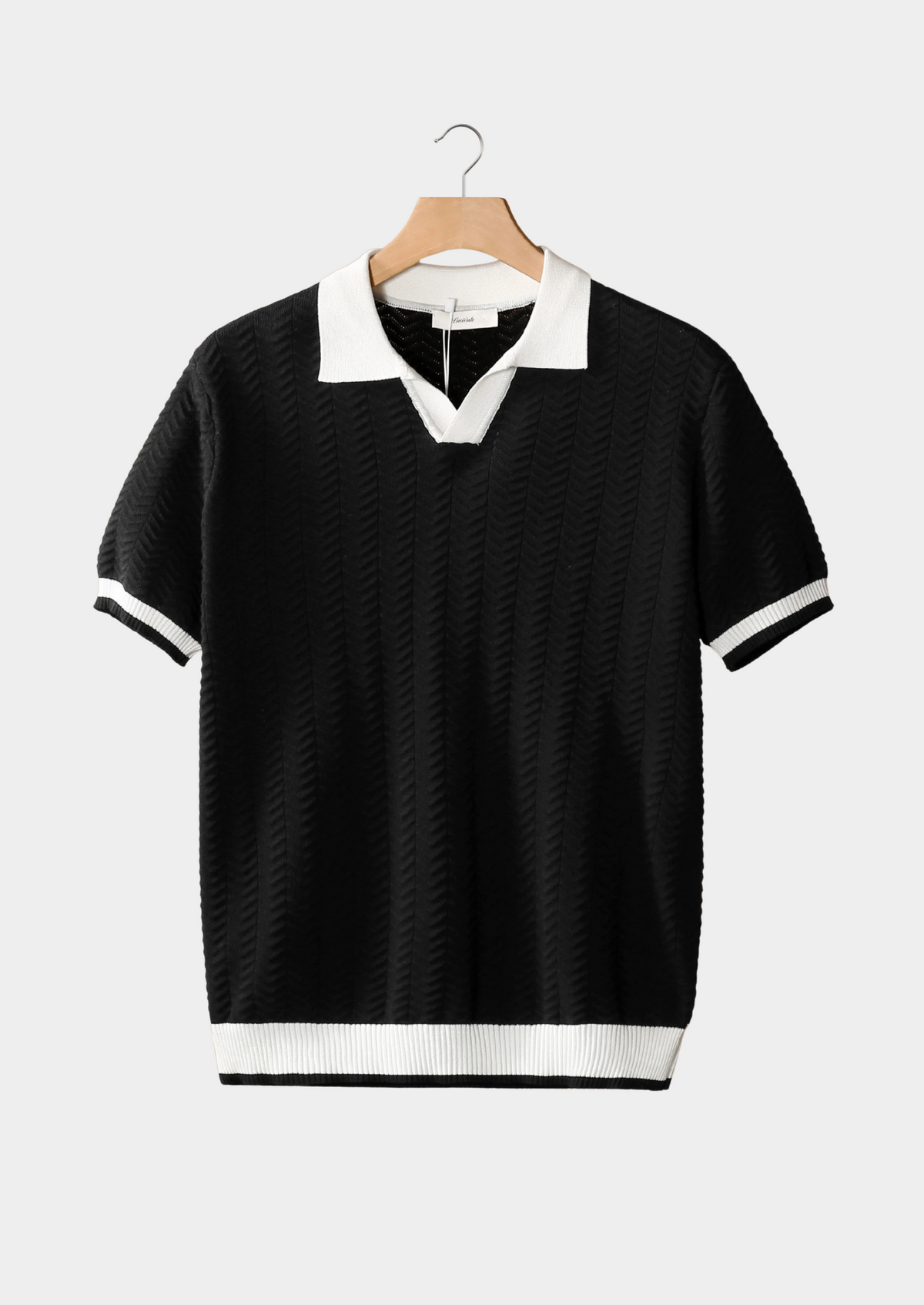 Black Contrast Textured Polo | Arventti