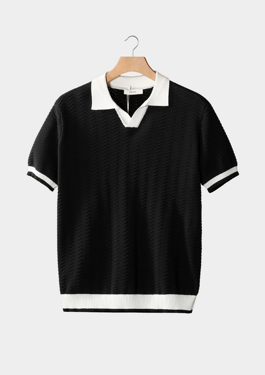 Black Contrast Textured Polo | Arventti