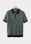 Green Geometric Textured Zipper Polo