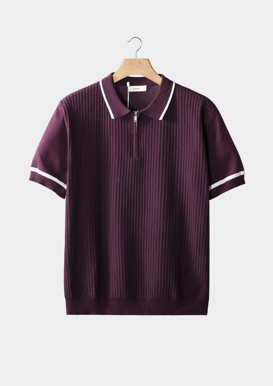Purple Contrast Trim Zipper Polo | Arventti