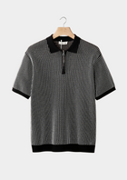 Black Geometric Textured Zipper Polo