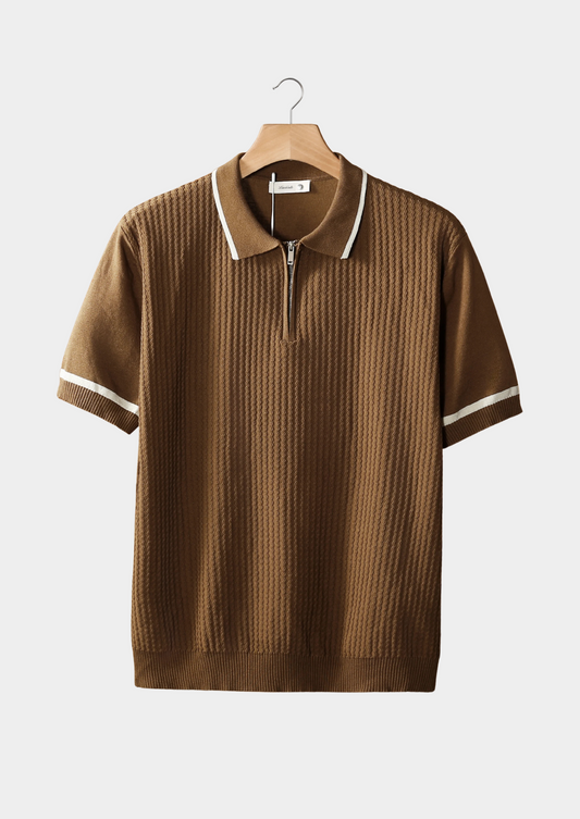 Caramel Contrast Trim Zipper Polo | Arventti