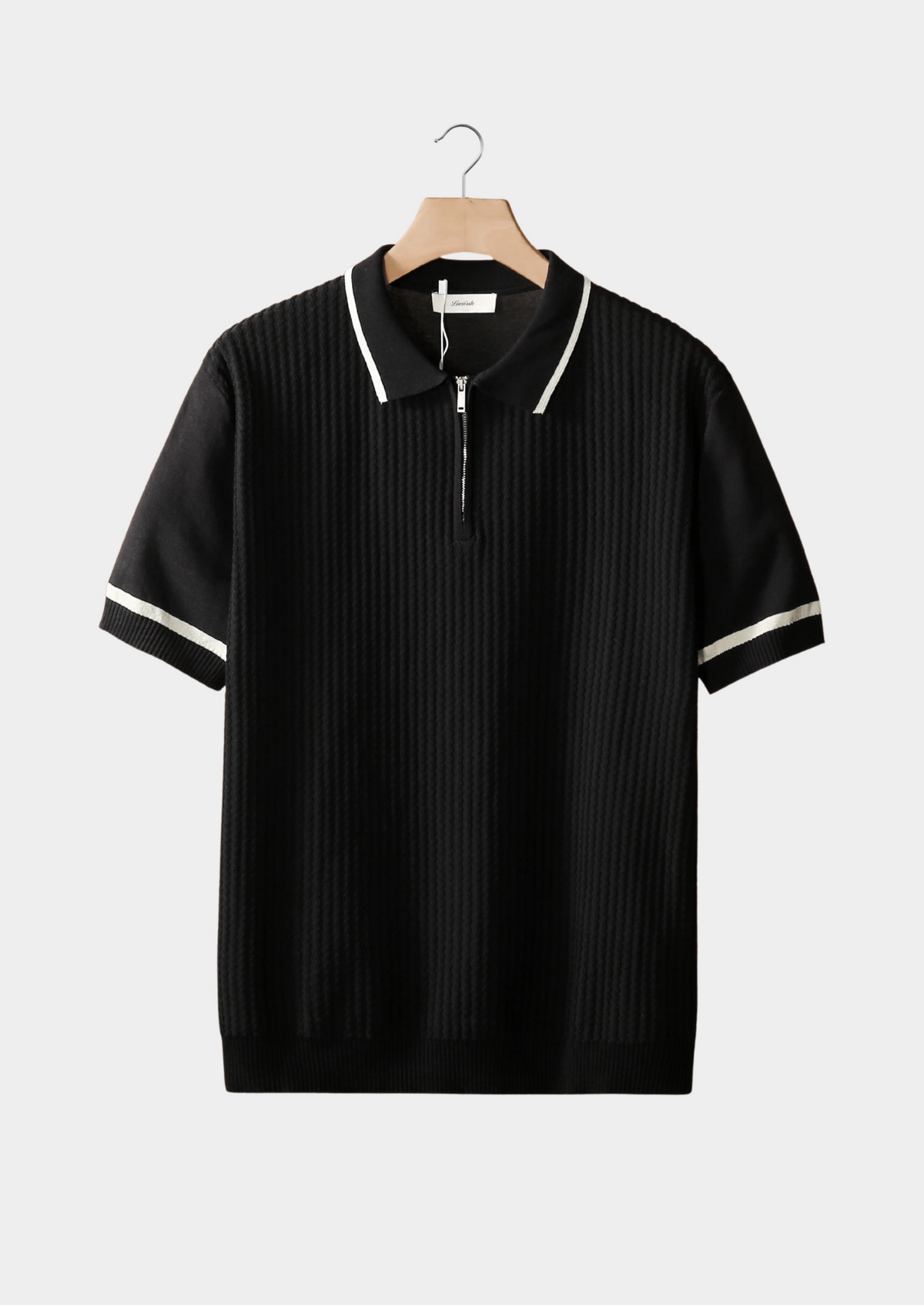 Black Contrast Trim Zipper Polo | Arventti