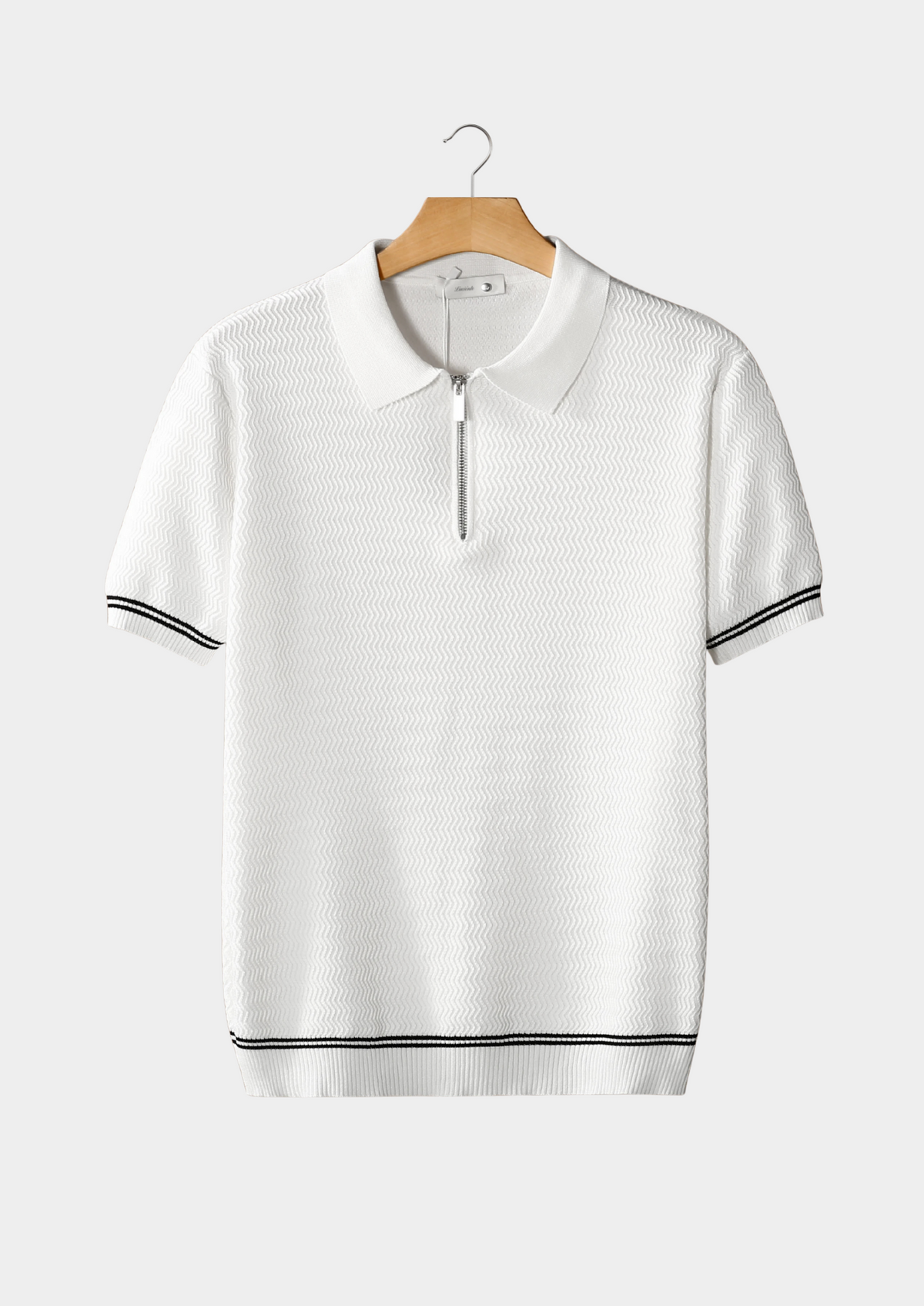 White Zigzag Textured Zipper Polo | Arventti