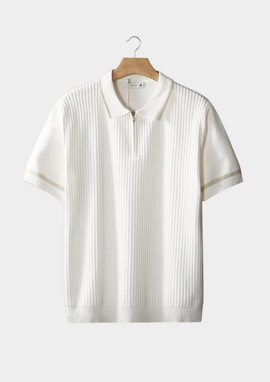 White Contrast Trim Zipper Polo | Arventti