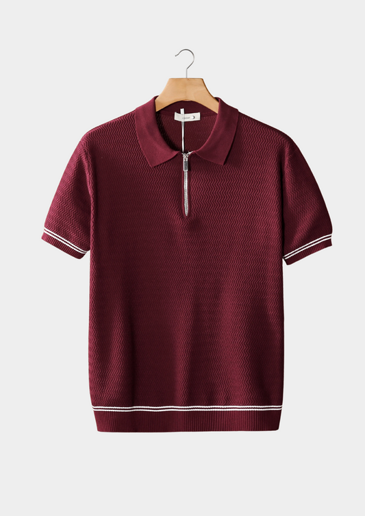 Bordeaux Zigzag Textured Zipper Polo | Arventti