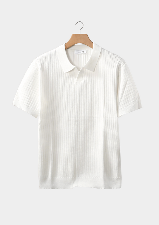 White Ribbed Buttonless Polo | Arventti