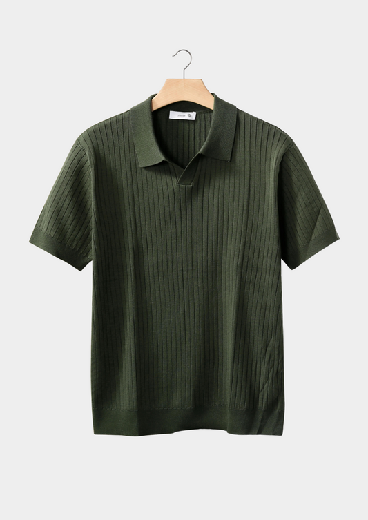 Olive Ribbed Buttonless Polo | Arventti