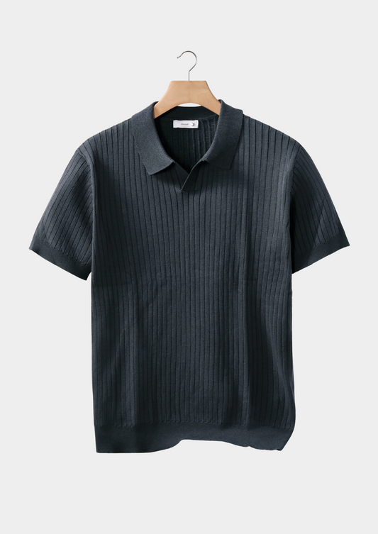 Dark Gray Ribbed Buttonless Polo | Arventti