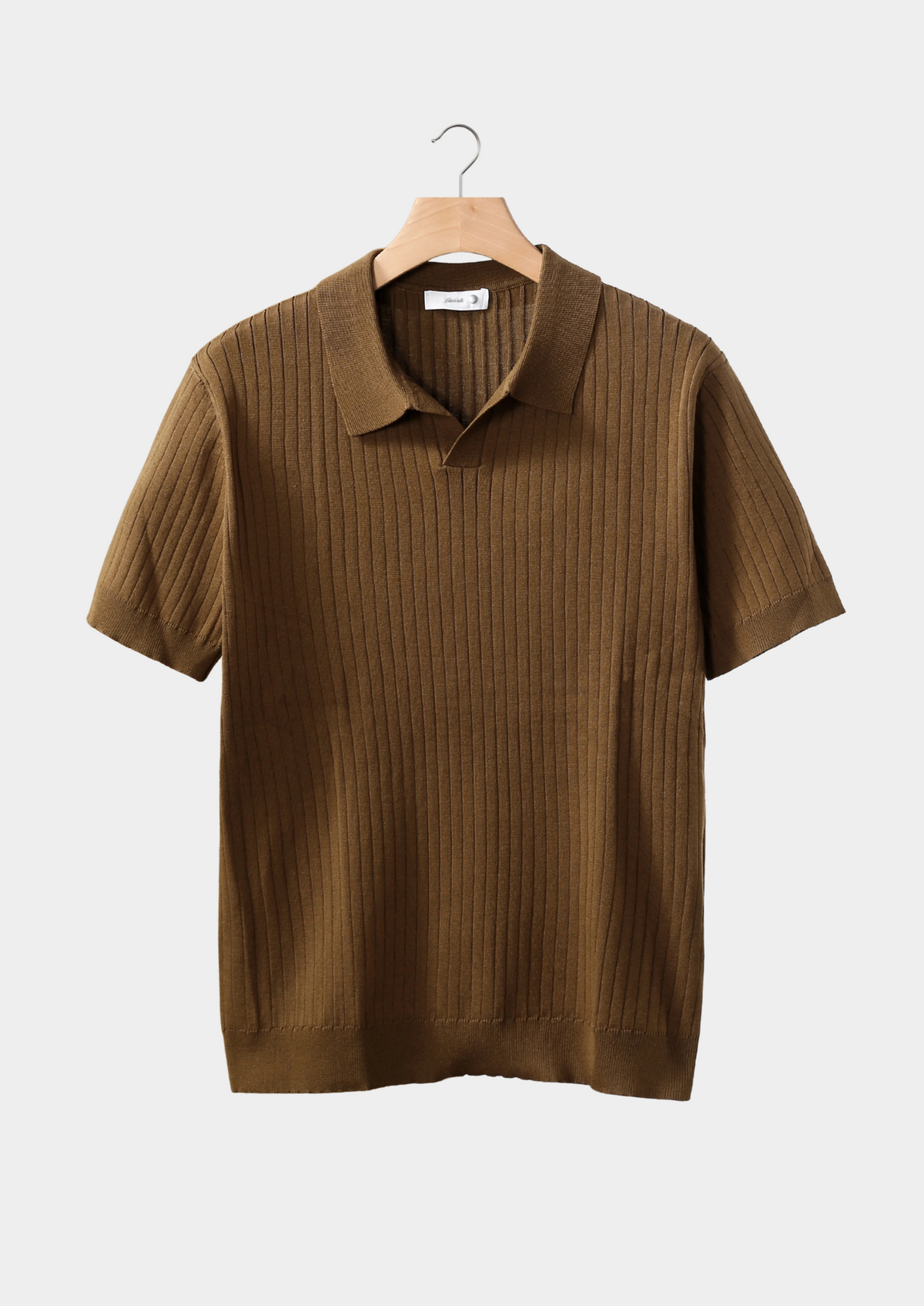 Caramel Ribbed Buttonless Polo | Arventti