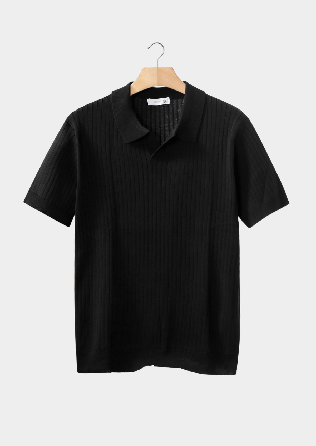 Black Ribbed Buttonless Polo | Arventti