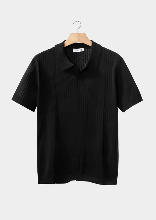 Black Ribbed Buttonless Polo | Arventti