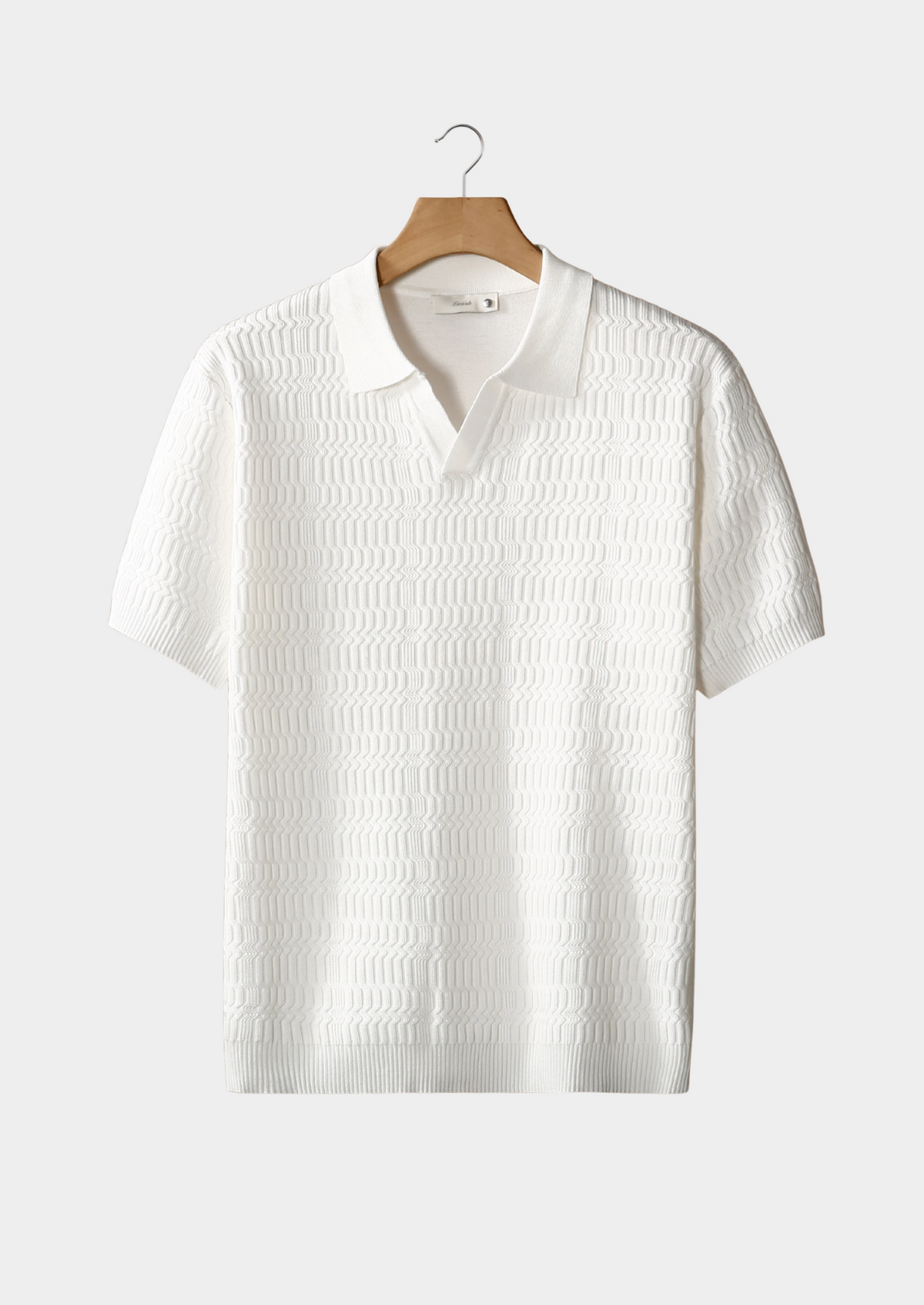 White Patterned Knit Buttonless Polo | Arventti