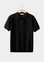 Black Patterned Knit Buttonless Polo