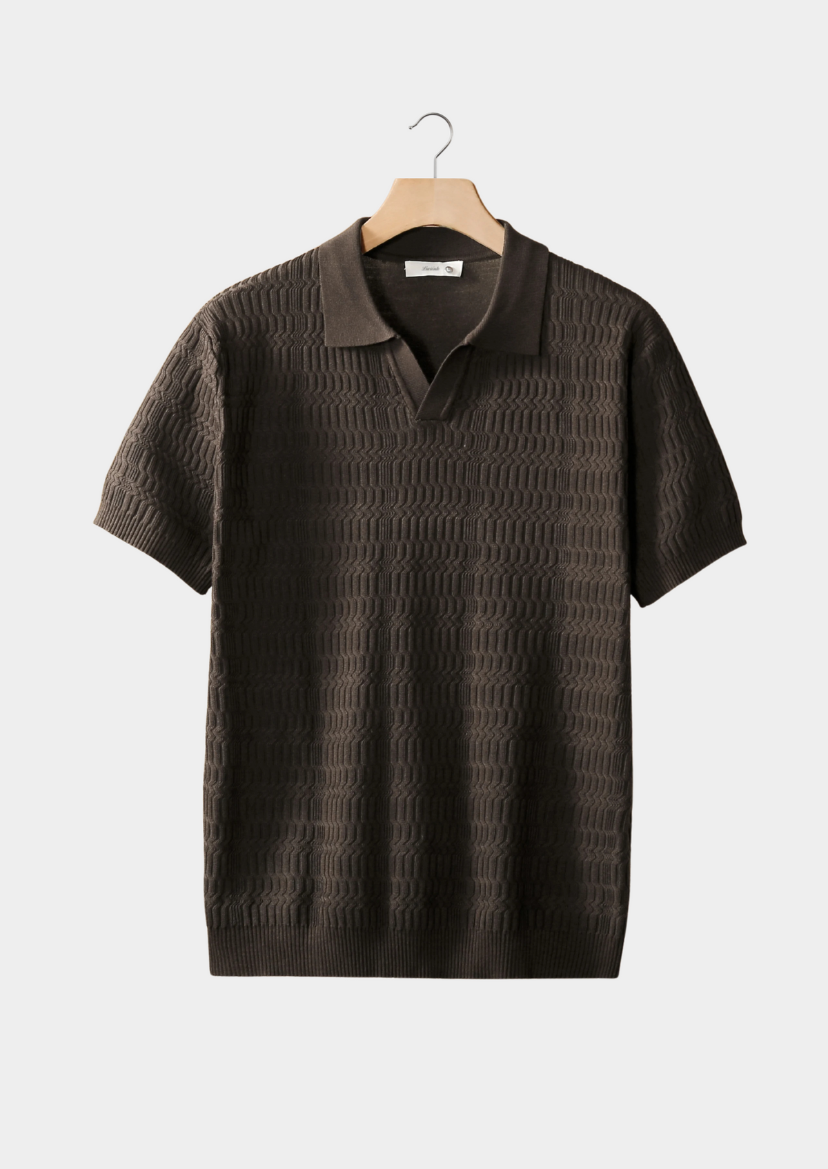 Coffee Patterned Knit Buttonless Polo | Arventti