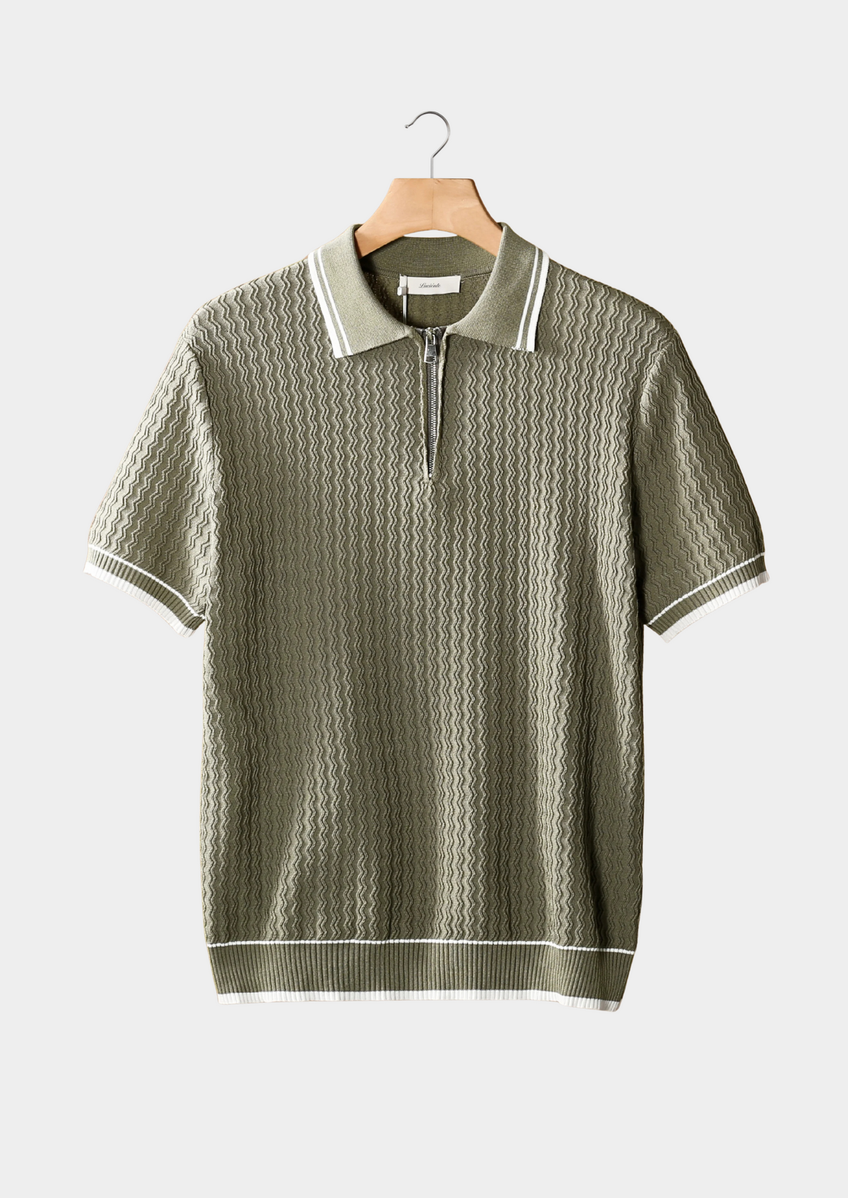 Taupe Wavy Textured Zipper Polo | Arventti