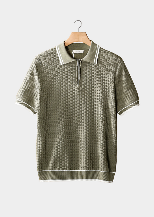 Taupe Wavy Textured Zipper Polo | Arventti