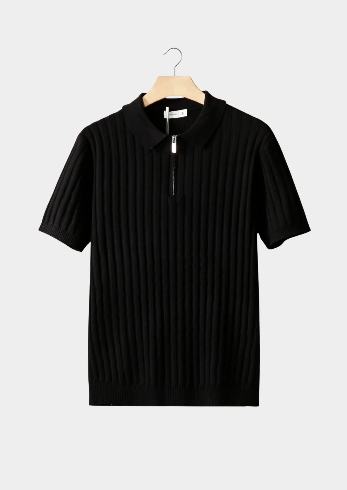 Black Ribbed Zipper Polo | Arventti