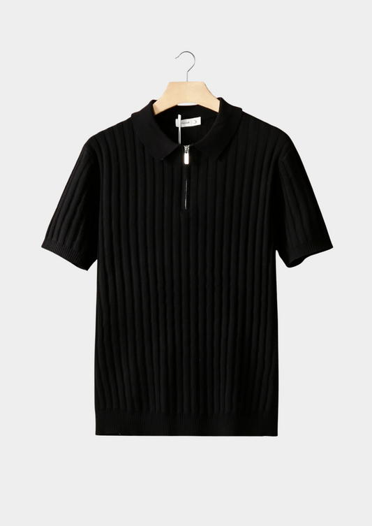 Black Ribbed Zipper Polo | Arventti