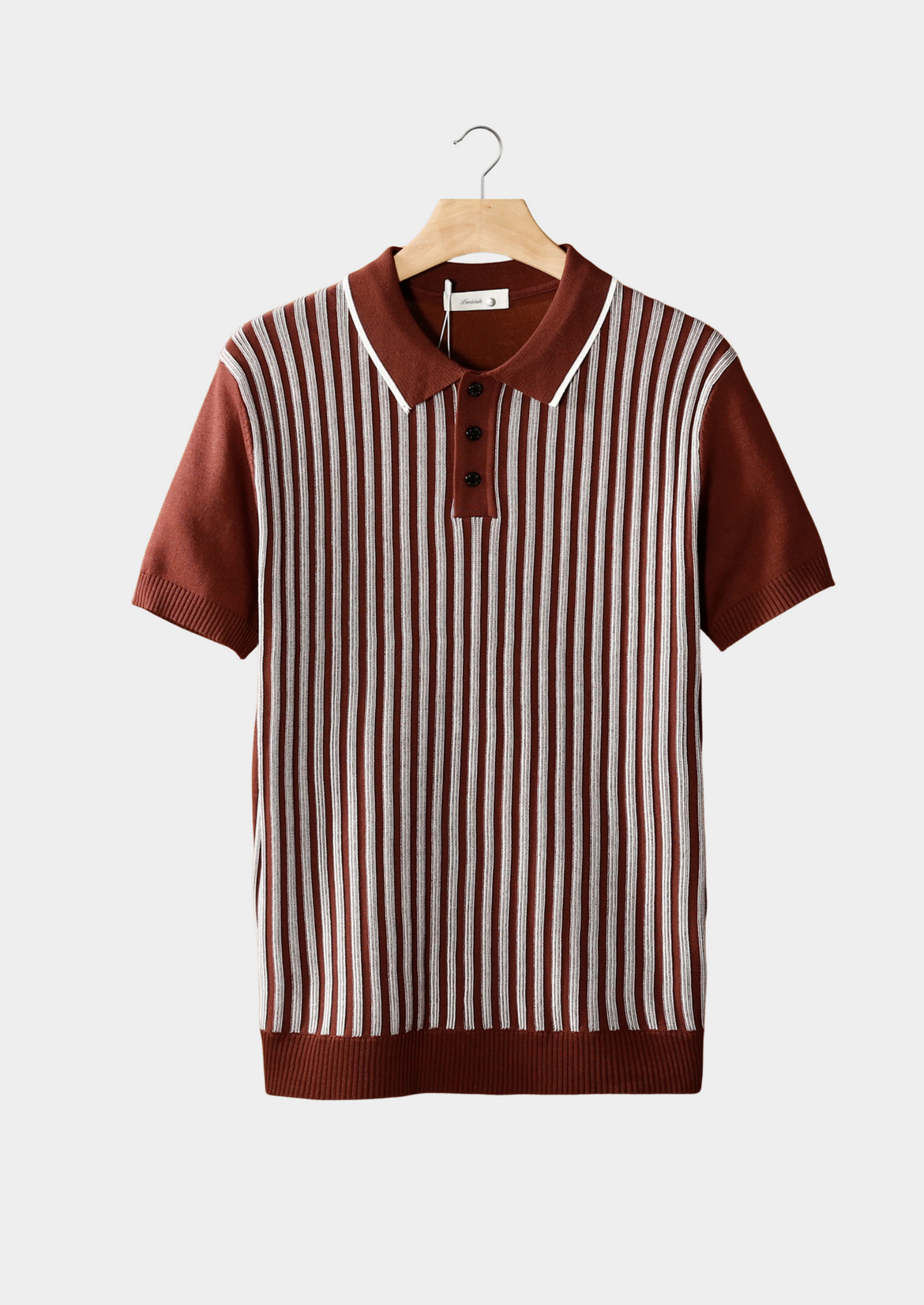 Rust Brown Vertical Striped Polo | Arventti