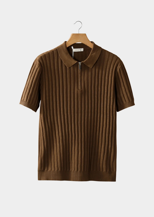 Caramel Ribbed Zipper Polo | Arventti
