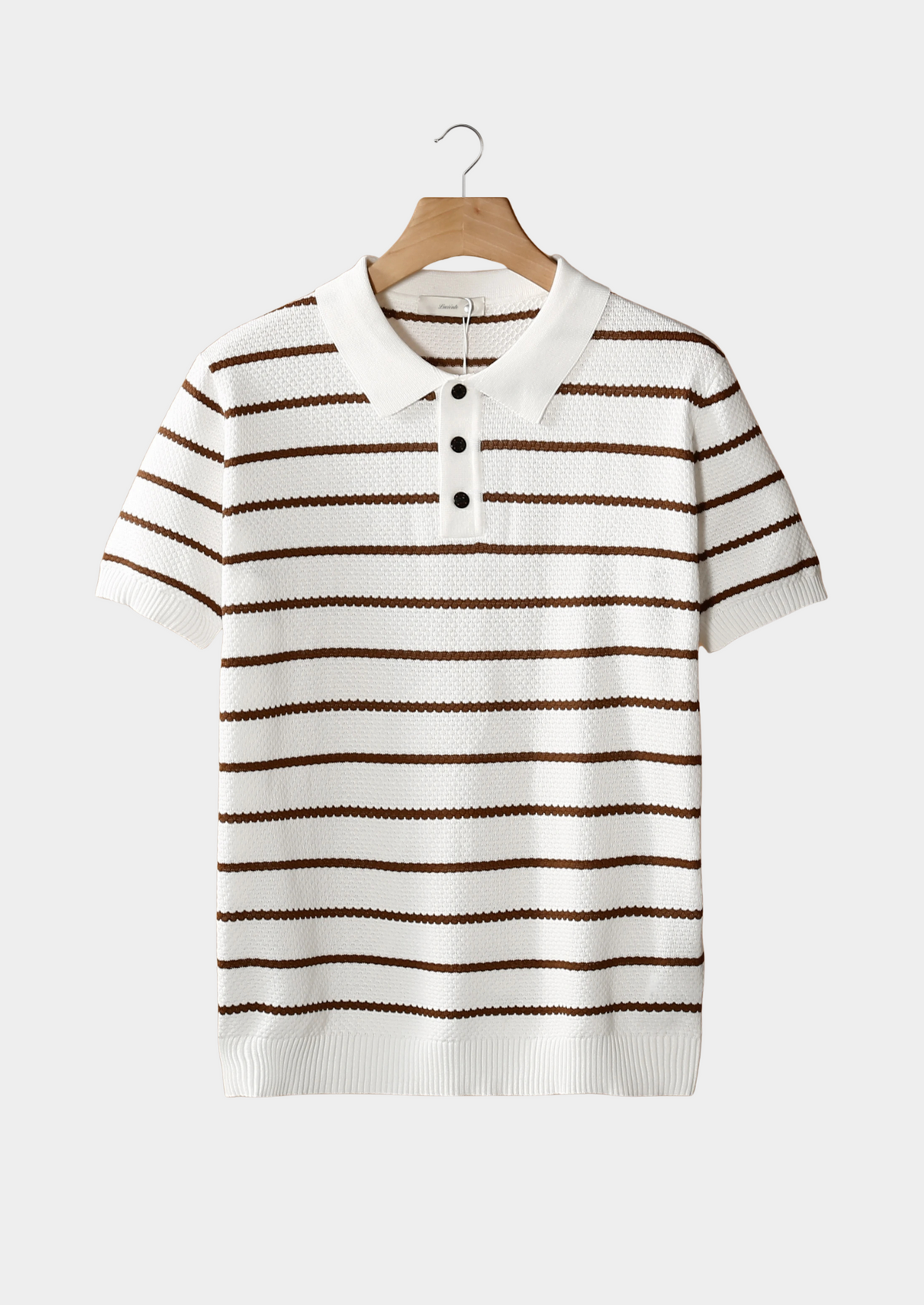 White Striped Textured Button Polo | Arventti