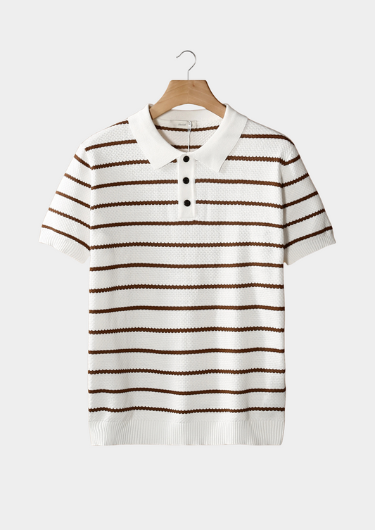 White Striped Textured Button Polo | Arventti