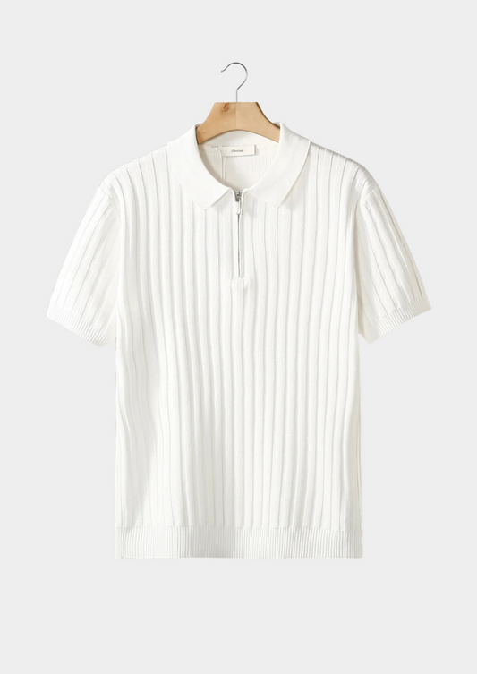 White Ribbed Zipper Polo | Arventti