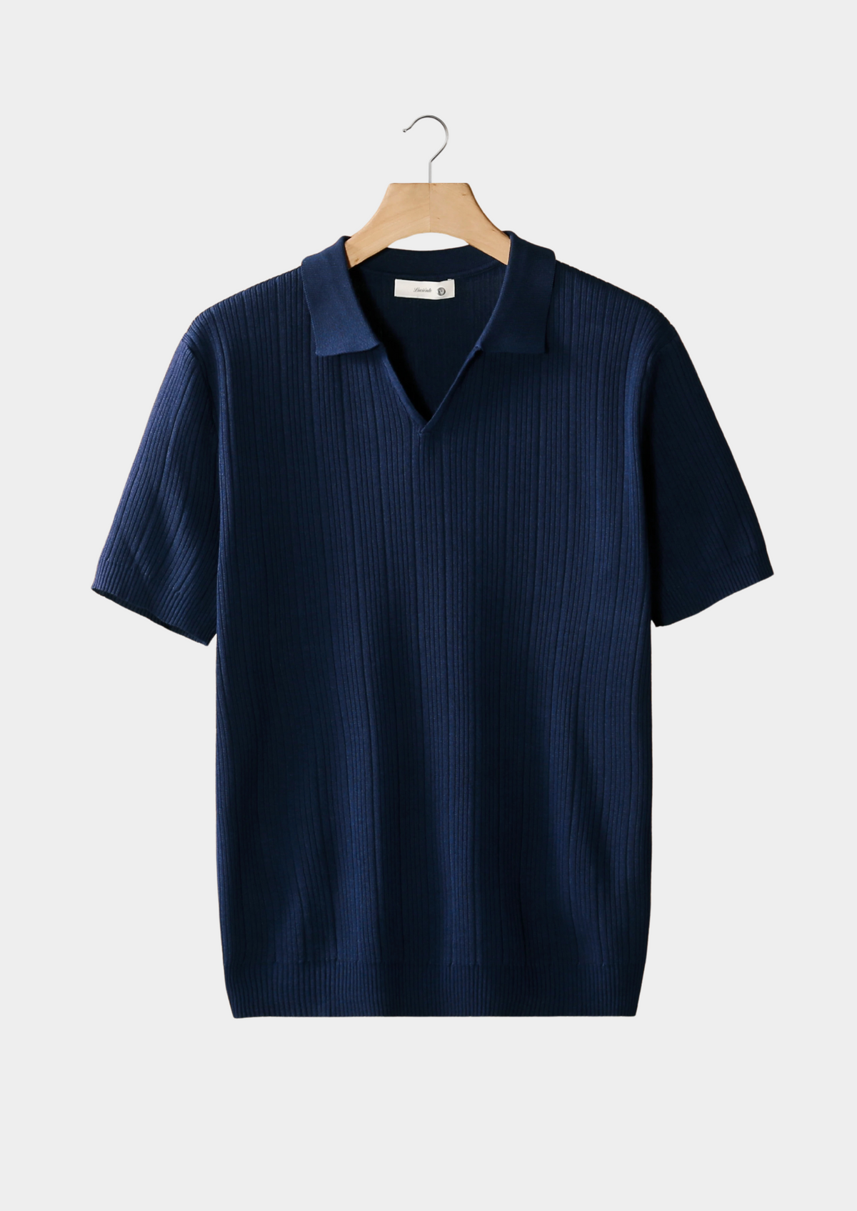 Navy Open Collar Ribbed Polo | Arventti