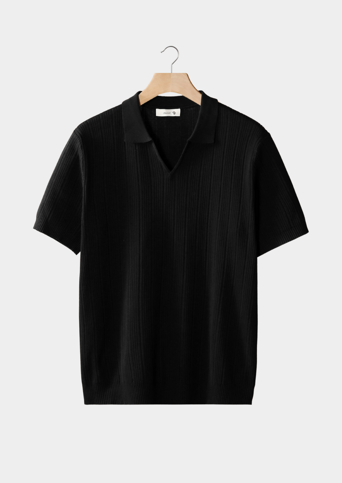 Black Open Collar Ribbed Polo | Arventti