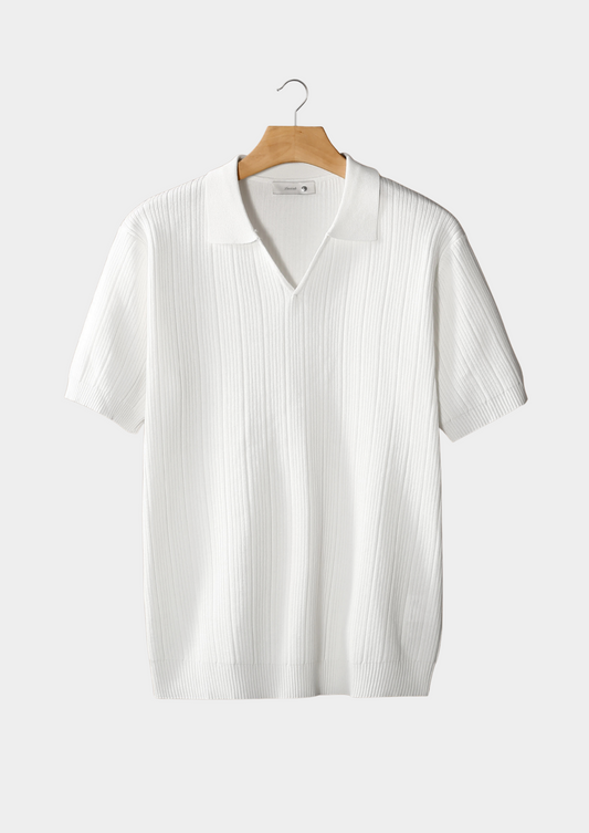 White Open Collar Ribbed Polo | Arventti