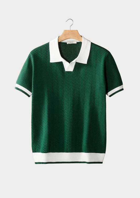 Green Contrast Textured Polo | Arventti