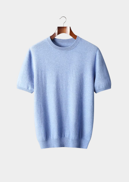 Premium Cashmere Classic Crewneck T-Shirt - Light Blue | Arventti